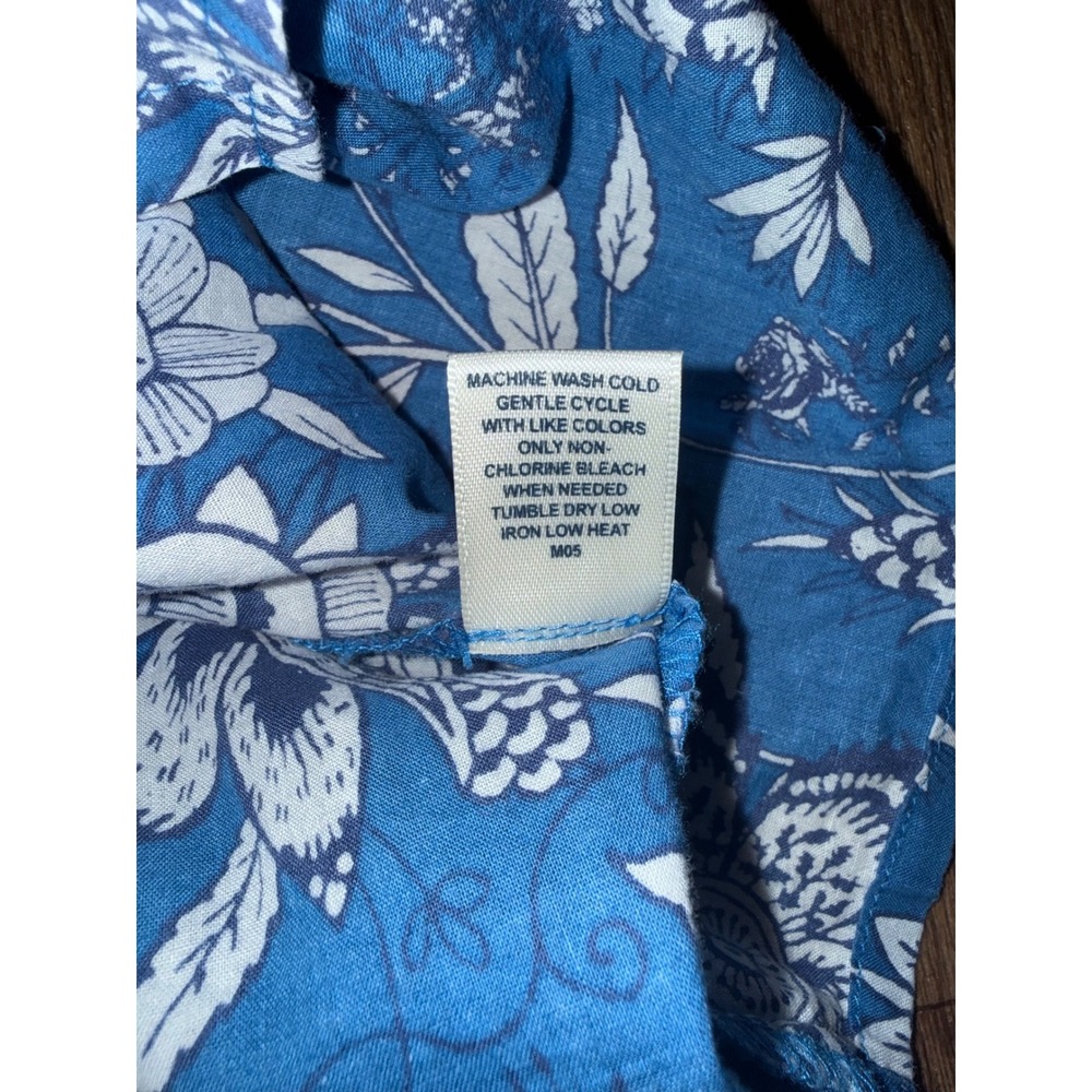 GH Bass Blue White Floral Cotton Blouse Short Sleeve Button Front Top Small - Picture 3 of 6
